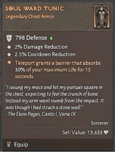 Diablo 4 Oggetto Leggendario Soul Ward Tunic