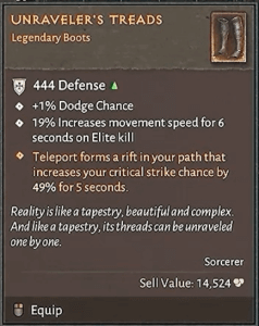 Diablo 4 oggetto leggendario Unraveler's Treads